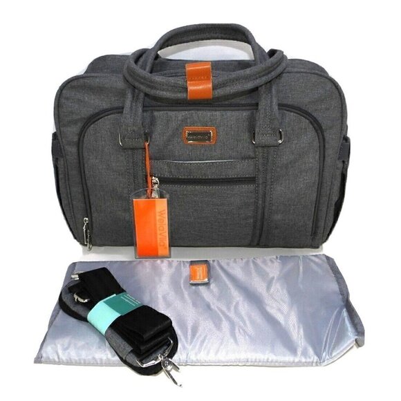 WELAVILA gray fabric diaper bag tote with shoulder strap and changing pad NEW! - Picture 1 of 8